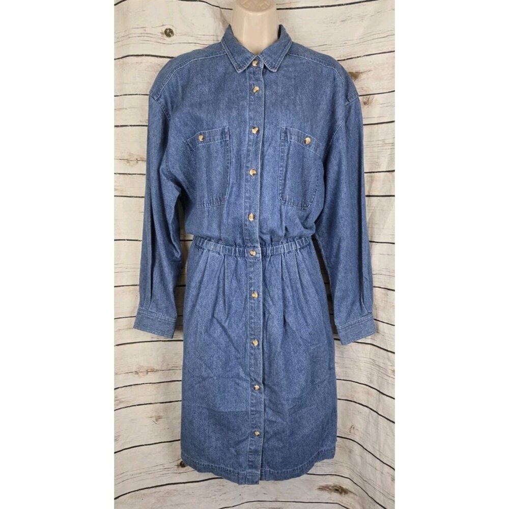 Eddie Bauer Vintage Denim Shirt Dress Size L  Womens 100% Cotton Button Up